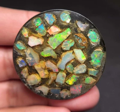 AAA Natural Ethiopian Multi Fire Opal Cabochon Opal Raw Crystal Doublet Gemstone - Image 1 of 4