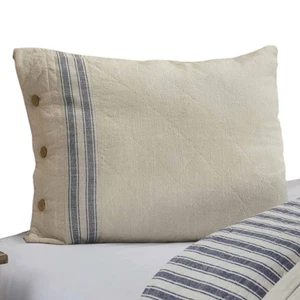 Bottoni a righe blu in cotone trapuntato naturale King Shams nuovo in confezione - Foto 1 di 8