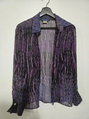 Blusa para mujer Austin Reed púrpura a rayas y floral 100 % seda talla S Foto 1 de 3