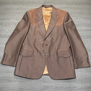 Vintage Larry Manham Blazer Cowboy Collection Brown Mens 42R USA Southwestern - Picture 1 of 18