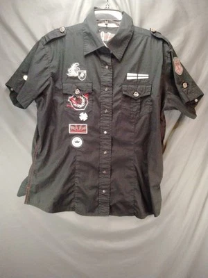 Pepe Jeans London Shirt Mens XL 1X Black 44x27 Embroidered Biker Rock Euc* - Image 1 of 4