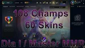 League of Legends Account EUNE Diamond Master 108 Champs 60 Skins Lol Acc Smurf - Picture 1 of 8