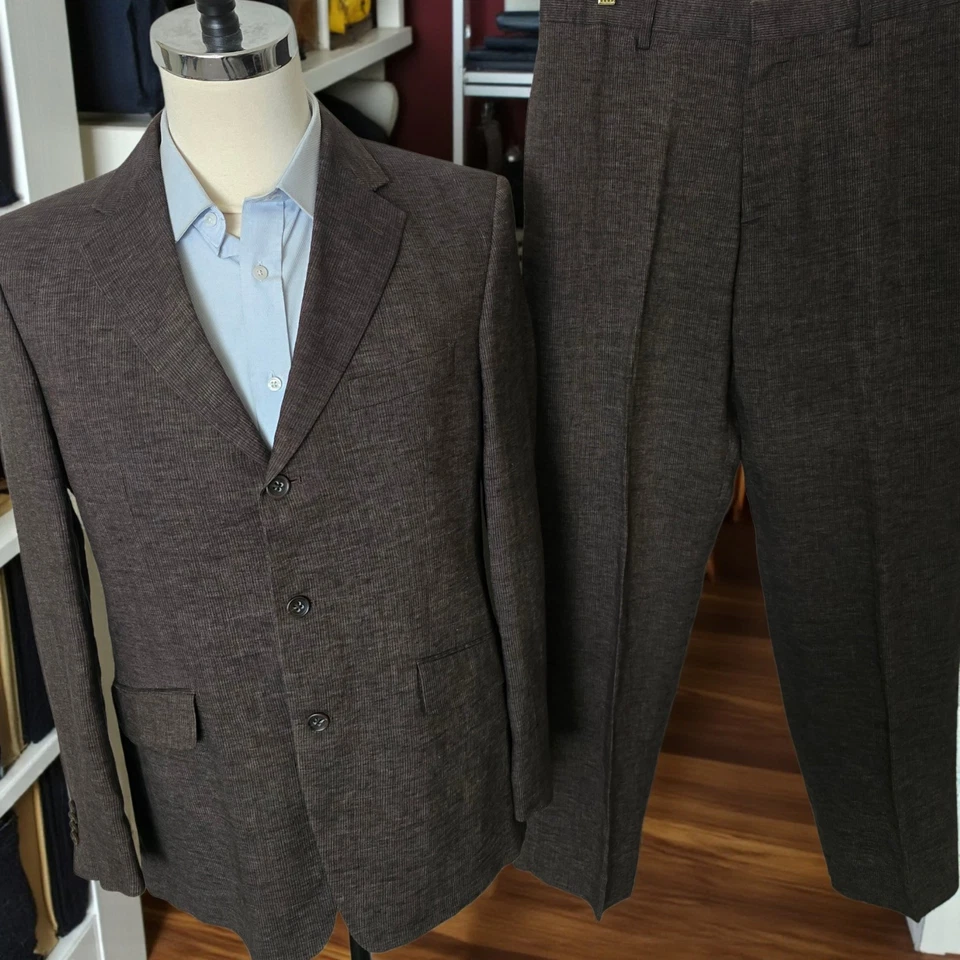 Коричневый льняной костюм 42r 34x32 от Banana Republic никогда не носился - Изображение 1 из 4