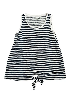 Camiseta regata feminina Tommy Bahama listrada sem mangas tamanho grande frente gravata linho marinho - Imagem 1 de 4