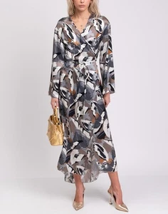RRP €835 FABIANA FILIPPI Silk Satin Wrap Dress IT42 US6 UK10 M Floral V-Neck Tie - Picture 1 of 9