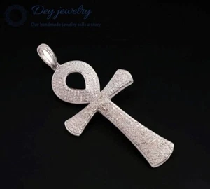 CZ gemstone Beautiful ANKH Cross Pendant 925 Sterling Silver Charm Gift Pendant - Picture 1 of 5