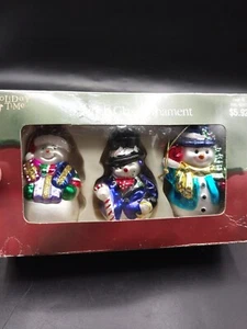 Holiday Time Blown Glass Snowmen Christmas Ornaments 3 Piece Set 3.5" - Picture 1 of 16
