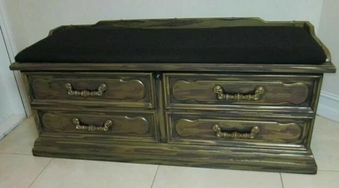 Vintage Wood Blanket Chest Trunk Storage Large Green Black Seat Cover