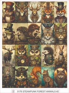 STEAMPUNK FOREST ANIMALS #2 -  COMPLETE SHEET OF 20 STICKERS - Picture 1 of 1