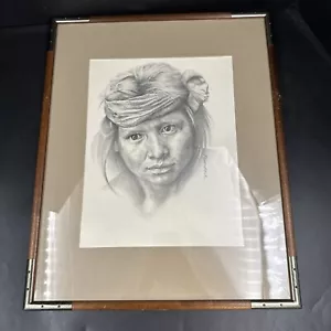 Vintage Papendieck Original Drawing Native American Boy Art Portrait Framed - Picture 1 of 8
