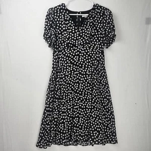 Vestido Calvin Klein Blanco y Negro Lunares Cuello en V Manga Abullonada Elegante Talla 8 - Imagen 1 de 14