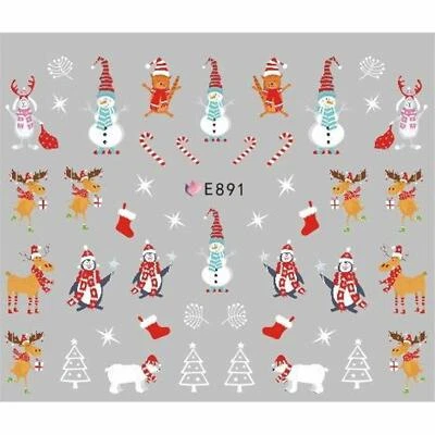 Christmas Nail Art Stickers Decals Candy Cane Snowman Penguin Reindeer (E891)