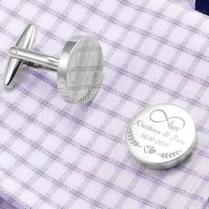 10K White Gold Men's Customized Initial Special Date Infinity Design Cufflinks - Picture 1 of 4