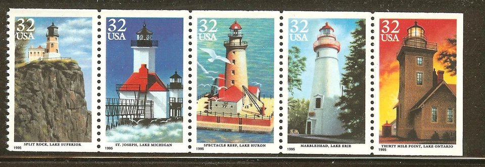 US Scott # 2969-2973a Lighthouses Booklet Panes of 5 - Image 1 of 1