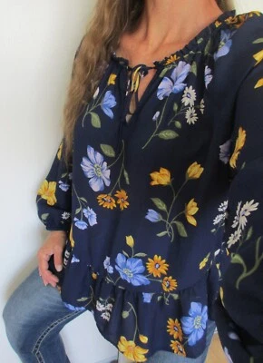 Blusa OLD NAVY Talla XL Mujer Manga Larga Top Estampado Azul Marino Foto 1 de 4