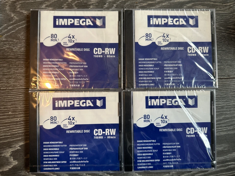 4 x IMPEGA CD-RW High Speed High Capacity 700MB 80 min 8-12x In Jewel Case - NEW - Image 1 of 1