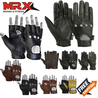 Guantes de conducción MRX para hombre básicos de cuero de cabra suave sin dedos transpirables motociclista Foto 1 de 4
