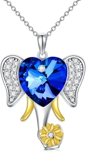 925 Sterling Silver Blue Crystal CZ Elephant Necklace for Women Jewelry Gifts - Picture 1 of 6