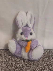 Mini Purple/ White Easter Bunny With Carrot Plush 8" Cute Easter Basket Fillers - Picture 1 of 5