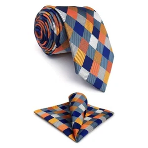 Tie Set for Men Multicolored Checked Skinny Necktie with Pocket Square 2.36" ... - Picture 1 of 6