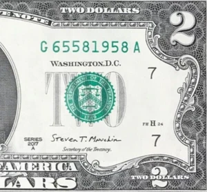 G 6558 1958 A : TRAILING YEAR 1958 $2 Two Dollar Bill Serial Number - Picture 1 of 3
