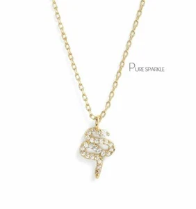 14K Gold 0.23 Ct. Lab-Created Diamond Snake Shape Pendant Necklace Fine Jewelry - Picture 1 of 1