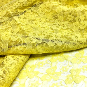 Vintage Lace Fabric Yellow Floral Remnant Dressmaking Sewing Mid Century 1960s - Picture 1 of 6