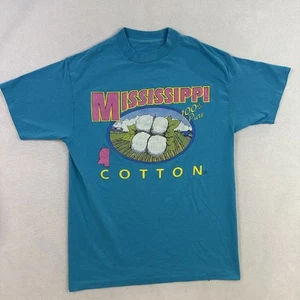 Vintage Mississippi Cotton Shirt Mens Medium Blue Graphic Tee Southern Farm 90s - Picture 1 of 12