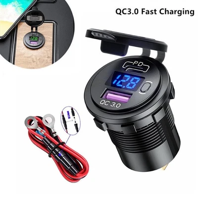 12-24V QC3.0+PD Car Dual USB ABS Fast Charger Socket Power Outlet Adapter Part Foto 1 de 4