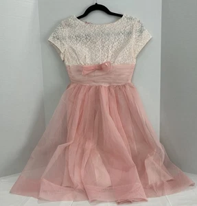 Vintage años 60 (?) Vestido de fiesta para mujer rosa de encaje y tul de Semitee N - Imagen 1 de 13