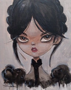 Original Wednesday Addams Painting Thayer Art Goth Girl OOAK Halloween Canvas - Picture 1 of 4