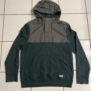 Dravus Pullover Hoodie Men’s M Green Gray Button Henley Hooded Sweatshirt - Picture 1 of 7