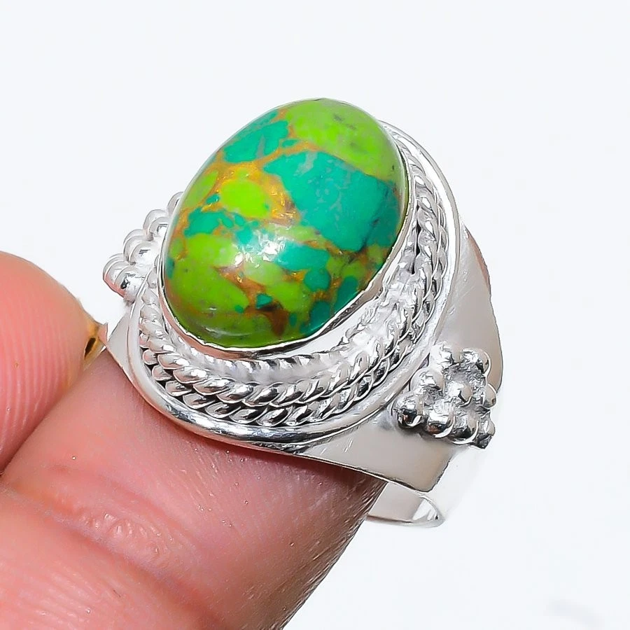 Copper Turquoise Gemstone Handmade 925 Sterling Silver All Size Ring For Gift - Image 1 of 1