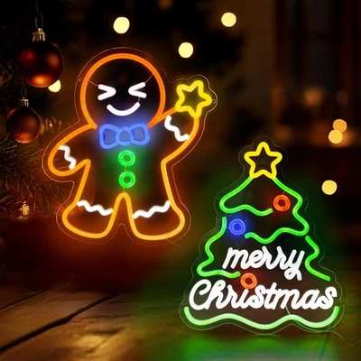 Christmas Neon Sign 2 Pack - Gingerbread Man & Christmas Tree LED Lights Set - D - Image 1 of 4