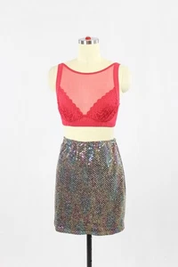 FREDERICK'S OF HOLLYWOOD Mini Falda Sin Mangas Negra Arco Iris Elástica Lentejuelas, Talla M - Imagen 1 de 12
