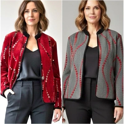 Khangura Reversible Red Black Gray Textured Dot Jacket Modern Art Pattern Size M - Image 1 of 4