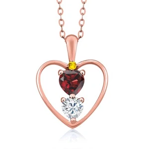 18K Rose Gold Plated Silver Garnet White Moissanite and Yellow Sapphire Pendant - Picture 1 of 4