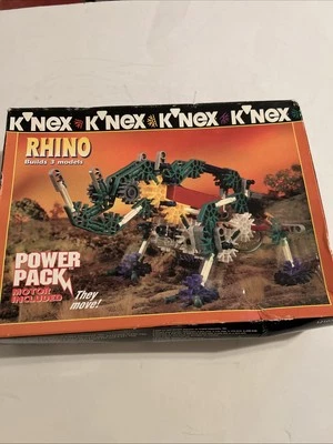 VTG OLD K'NEX KNEX RHINO POWER PACK MOTOR INCLUDED SET 12107 BUILDS 3 MODELS - Image 1 of 4