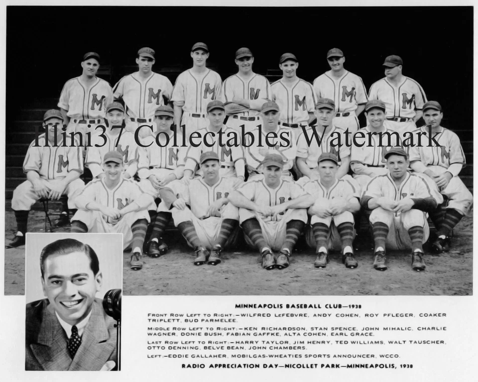 Foto 8x10 del equipo Minneapolis Millers 1938 Ted Williams Foto 1 de 1