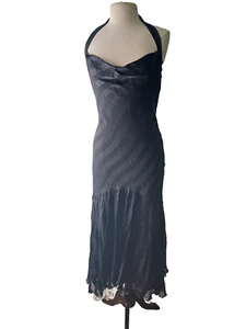 Vintage Betsey Johnson Silk Slip Dress 1930s Gown Drape Black Stripe Large 12 US - Picture 1 of 14