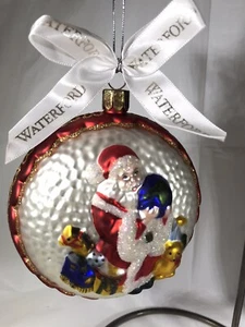 Waterford Hand Blown Glass Christmas Ornament Santa Globe Medallion Boxed EUC 1Z - Picture 1 of 8