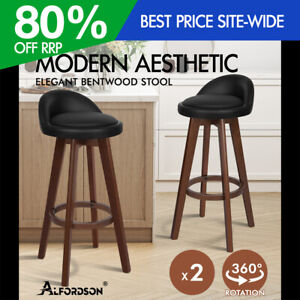 ALFORDSON 2x Bar Stools Liam Kitchen Wooden Swivel Chairs Black Brown