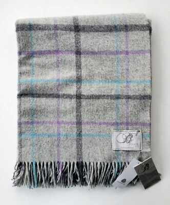 Bronte by Moon Великобритания 100% шерсть мериноса плед - серый / синий / фиолетовый оконное стекло - новый - Изображение 1 из 4