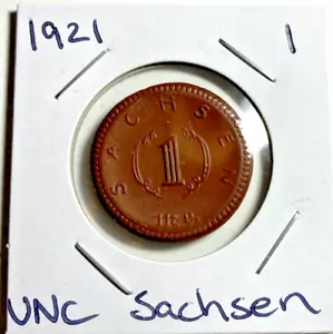 1921 Deutschland Sachsen 1 Mark Porzellan Münze UNC 25mm - Bild 1 von 4