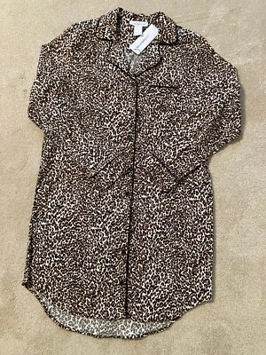 Liz Claiborne Flannel Animal Print Nightshirt ButtonUp Gown Women’s Sz Small NWT - Image 1 of 4