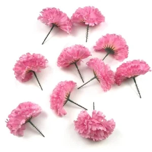 10 x Artificial Pink Carnation Fabric Flower Picks 8cm - Wedding Button Hole - Picture 1 of 5