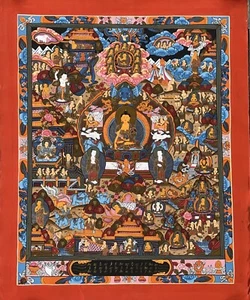 BUDDHA LIFE MANDALA / WHEEL OF LIFE MANDALA/ ORIGINAL TIBETAN THANGKA PAINTING - Picture 1 of 9