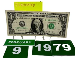 Birthday/Anniversary Dollar February 9 1979 . Fancy Serial Number Circulated - Picture 1 of 11