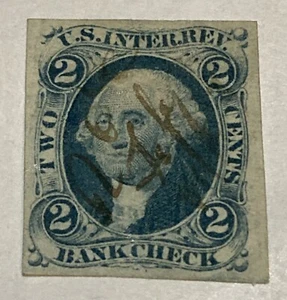 1862 US Internal Revenue Tax Stamp, Bank Check 2c Scott #R5a Imperf - Picture 1 of 2