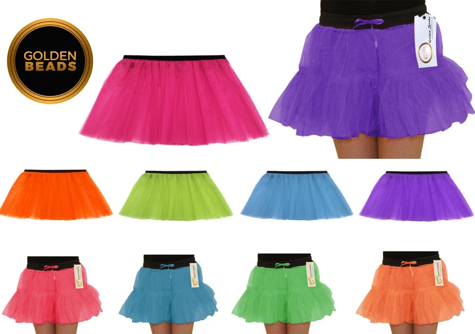 WOMENS LADIES GIRLS HEN ADULT PLUS NEON TUTU SKIRT WITH TWO & THREE LAYERS 5 COL - Image 1 of 1